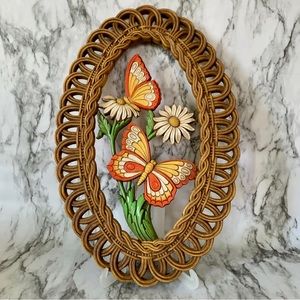 Vintage 1978 Dart Coppercraft Plastic Wicker-Look with Butterflies Wall Hanging